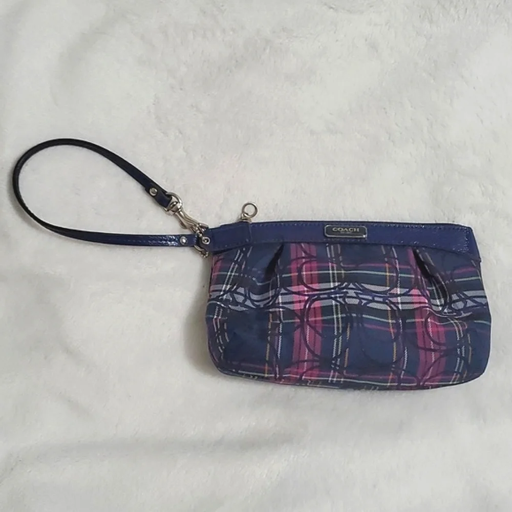 Coach Poppy Signature Tartan Plaid Wristlet